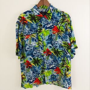 Metropolitan View Men XL Tropical Palm Tree Silk Short Sleeve Aloha Camp Shirt